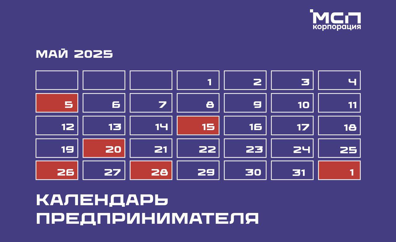 Календарь предпринимателя на май 2025 года.